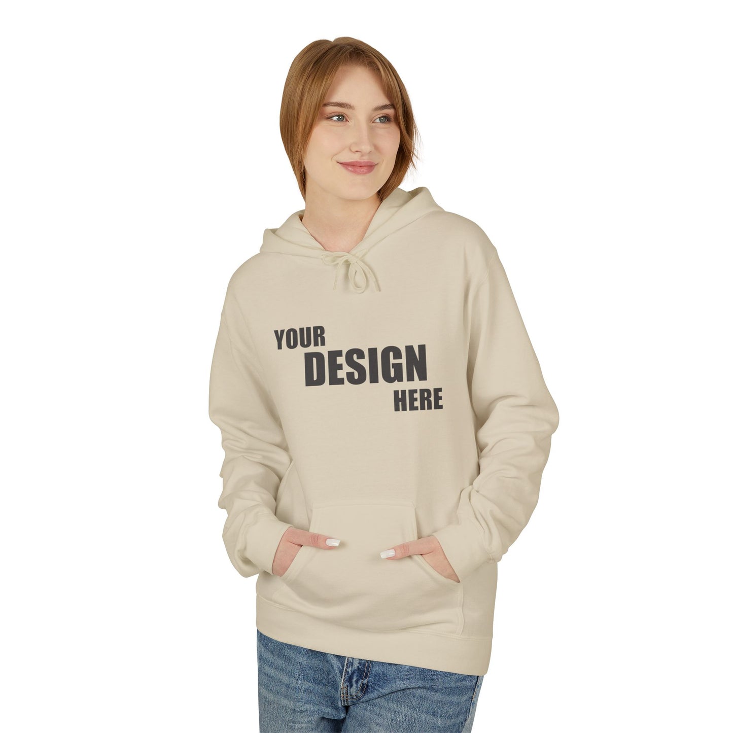 Classic White Hoodie — Custom "Your Design Here" Front Print - Relaxed Unisex