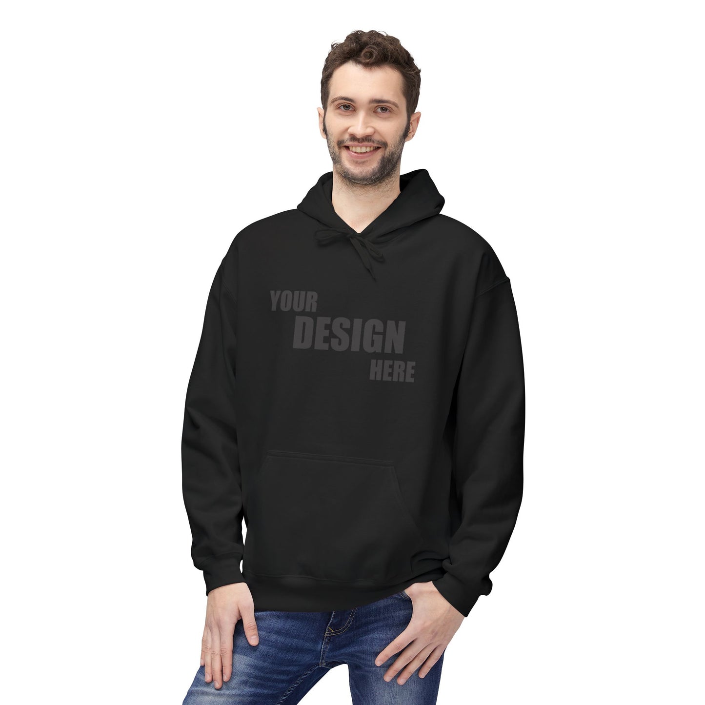 Classic White Hoodie — Custom "Your Design Here" Front Print - Relaxed Unisex