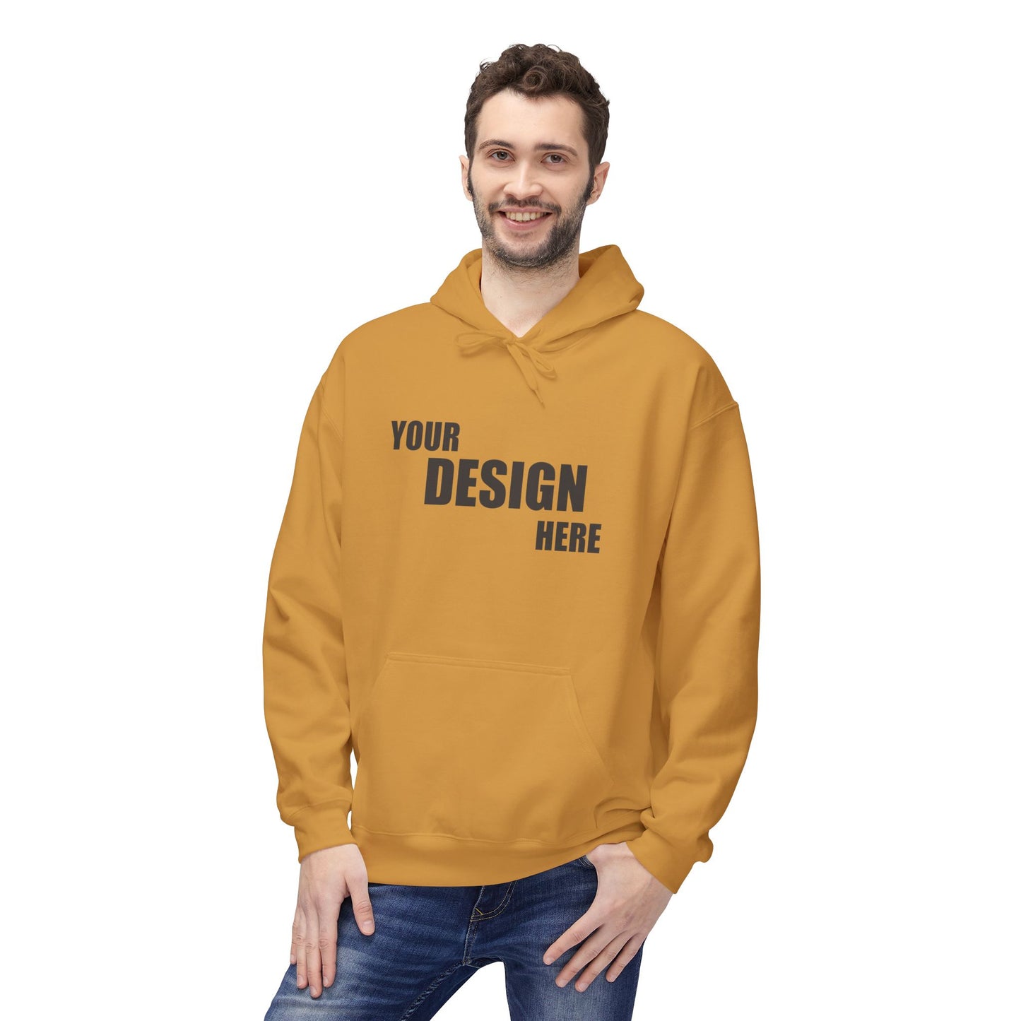 Classic White Hoodie — Custom "Your Design Here" Front Print - Relaxed Unisex