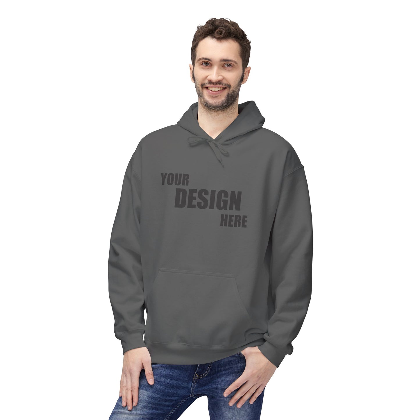 Classic White Hoodie — Custom "Your Design Here" Front Print - Relaxed Unisex