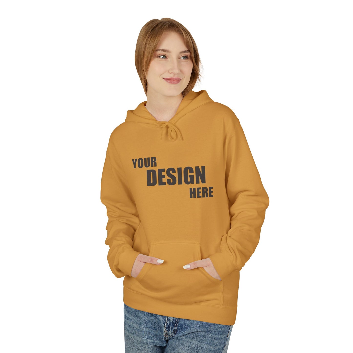 Classic White Hoodie — Custom "Your Design Here" Front Print - Relaxed Unisex