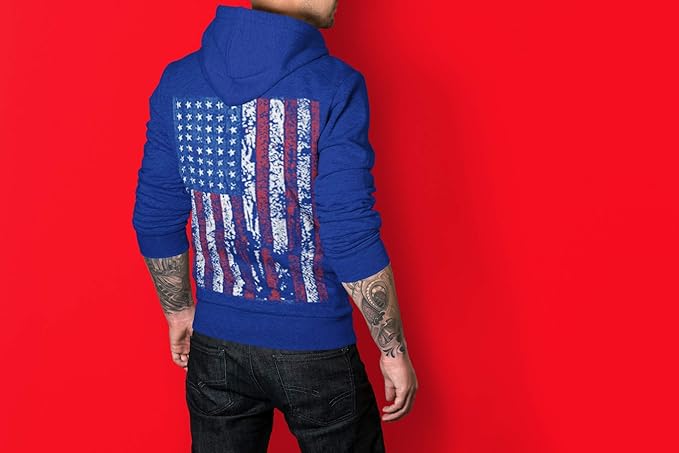 Lucky Ride American Flag Mens Hooded Sweatshirt United States USA Tattered Flag Hoodie