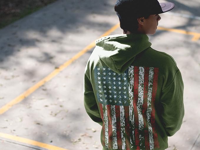 Lucky Ride American Flag Mens Hooded Sweatshirt United States USA Tattered Flag Hoodie