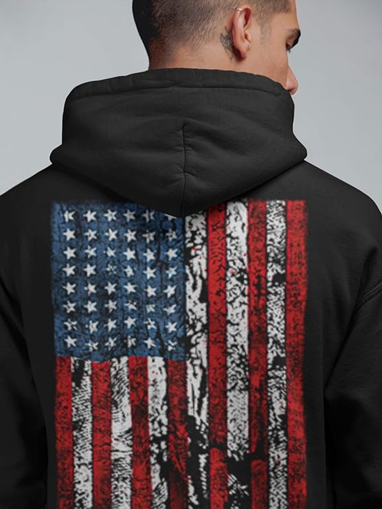 Lucky Ride American Flag Mens Hooded Sweatshirt United States USA Tattered Flag Hoodie