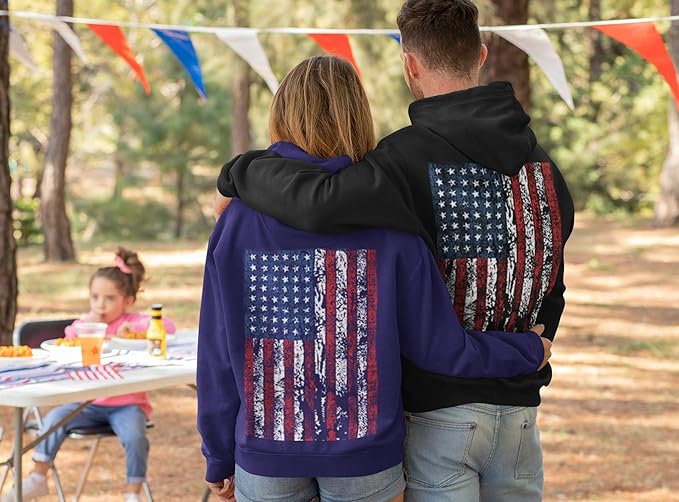 Lucky Ride American Flag Mens Hooded Sweatshirt United States USA Tattered Flag Hoodie