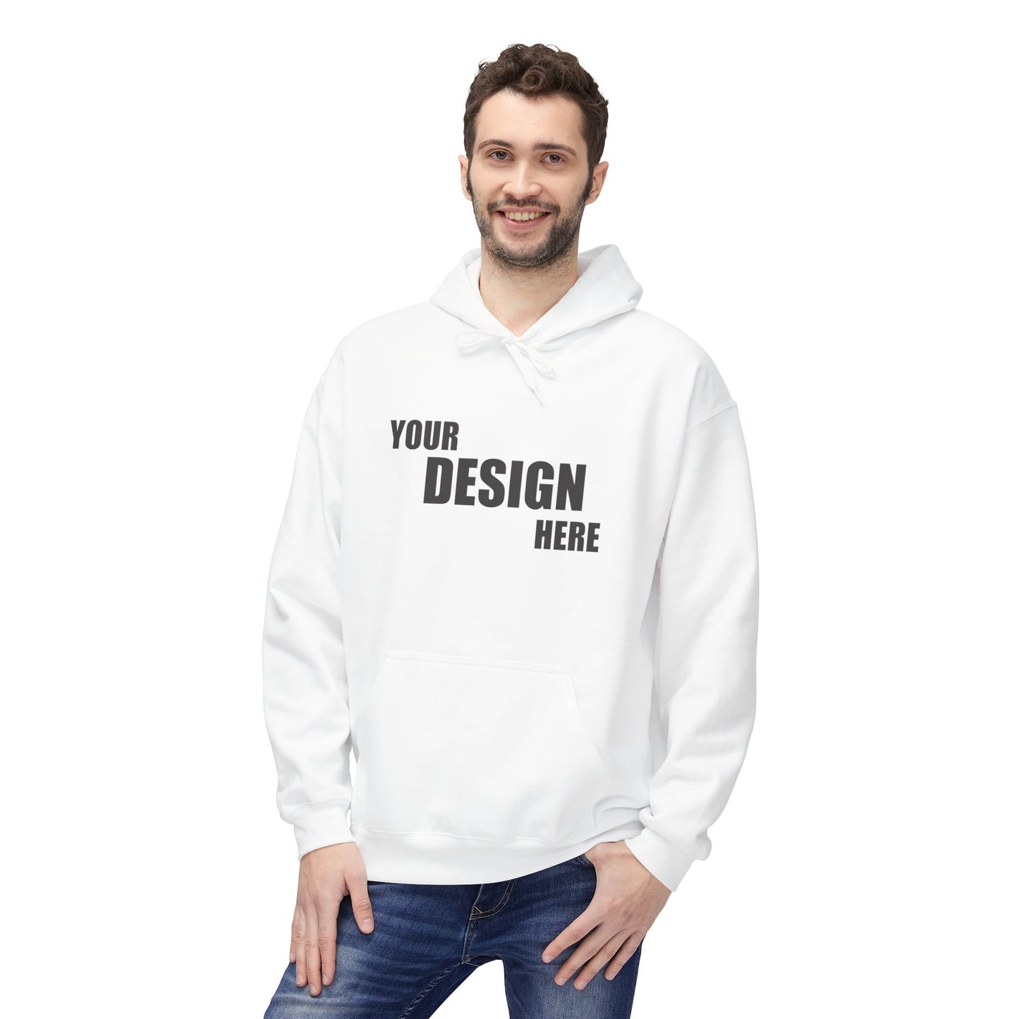 Classic White Hoodie — Custom "Your Design Here" Front Print - Relaxed Unisex