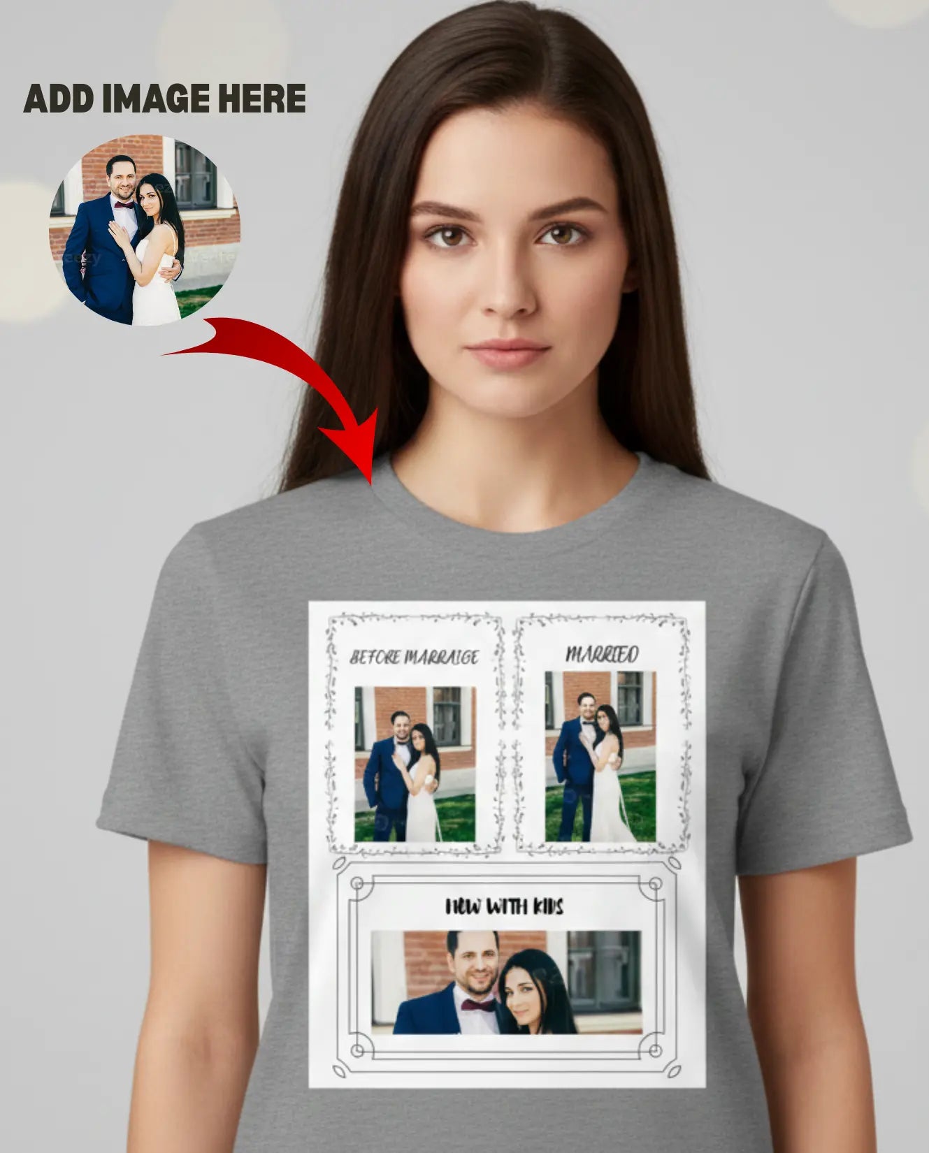 Custom Couple 3 Image T-Shirt | LOVE BIRDS