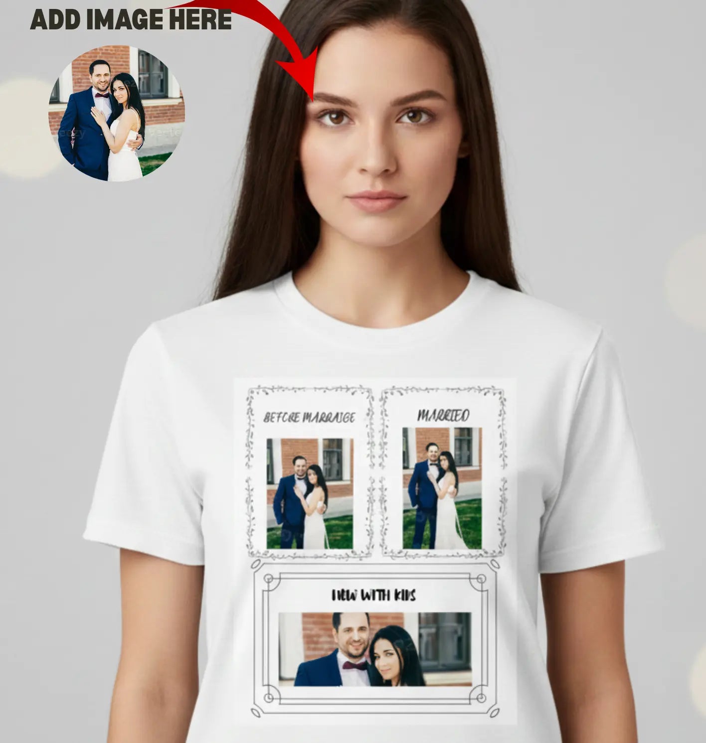 Custom Couple 3 Image T-Shirt | LOVE BIRDS