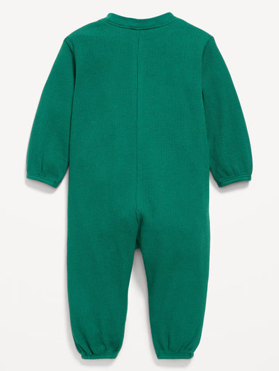 Long-Sleeve Waffle-Knit Henley One-Piece for Baby