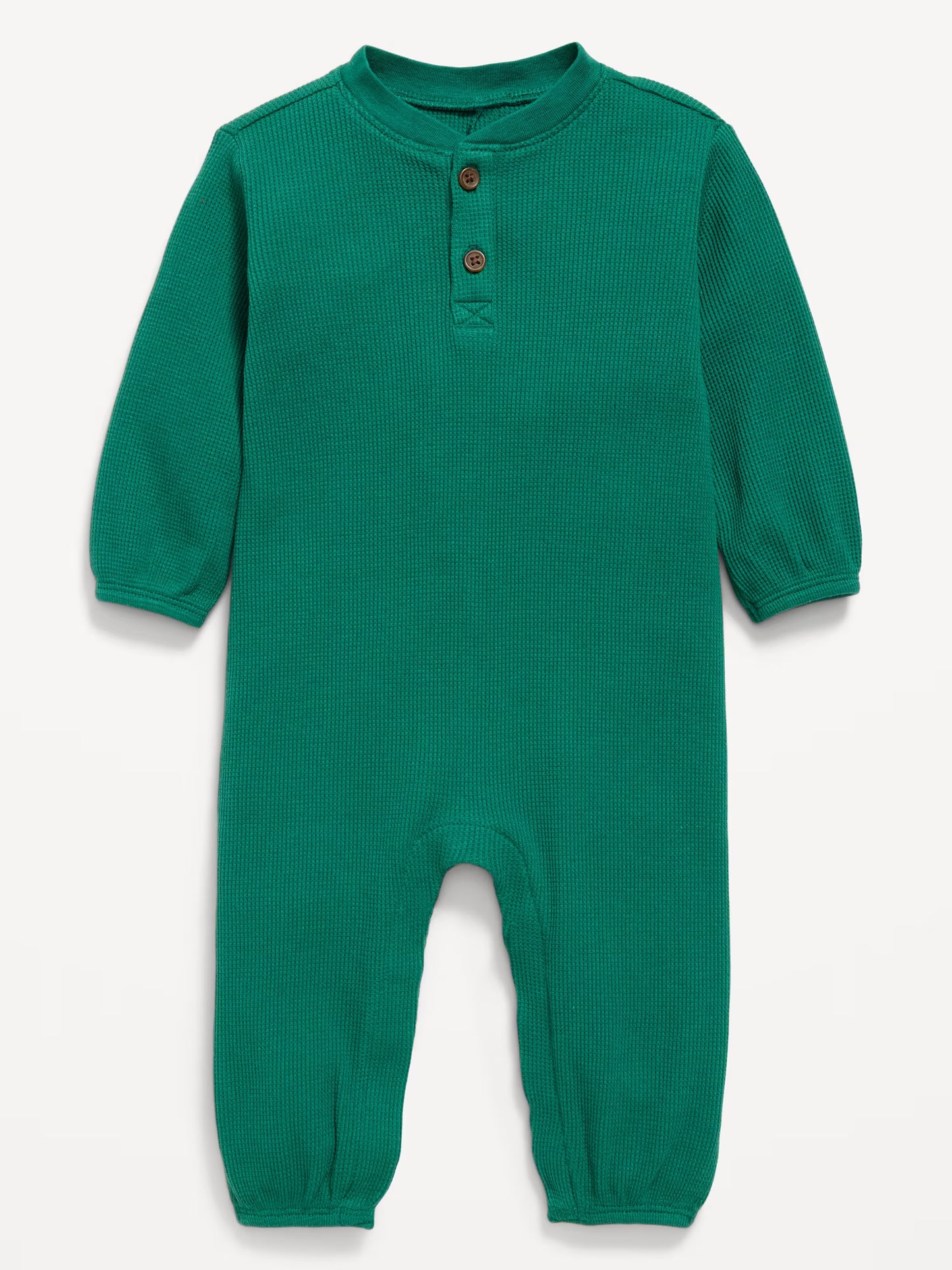 Long-Sleeve Waffle-Knit Henley One-Piece for Baby