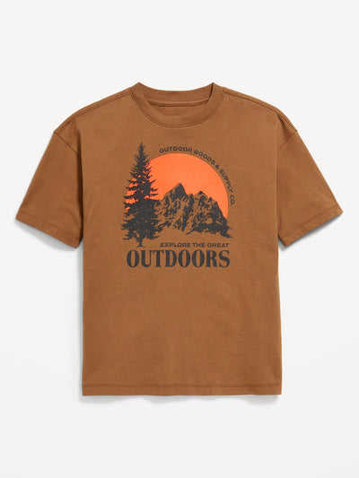 Oversized Short-Sleeve Graphic T-Shirt for Boys | Brown