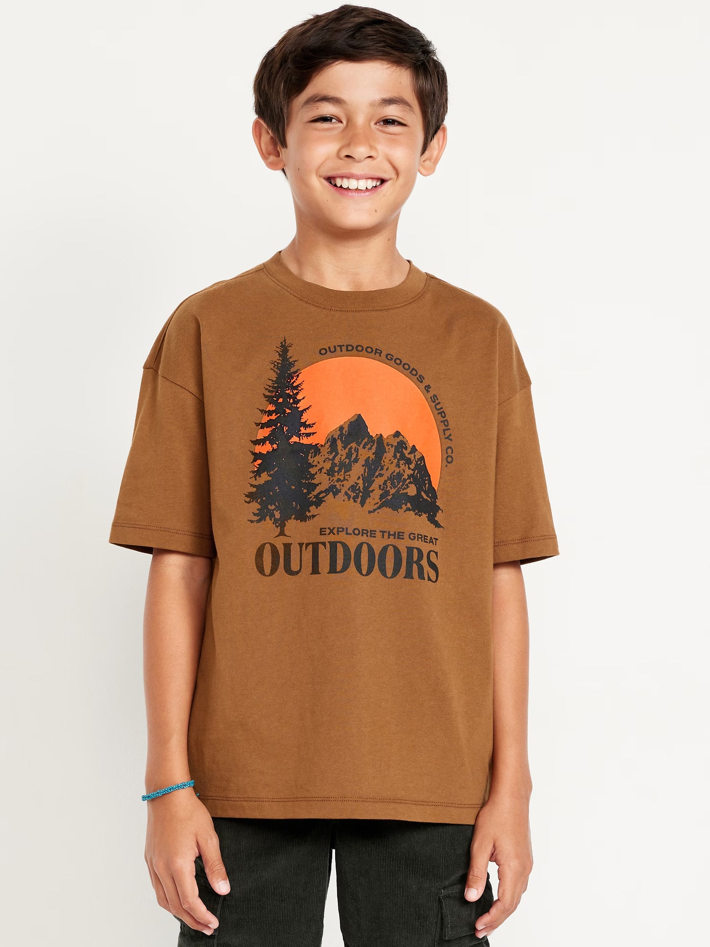 Oversized Short-Sleeve Graphic T-Shirt for Boys | Brown