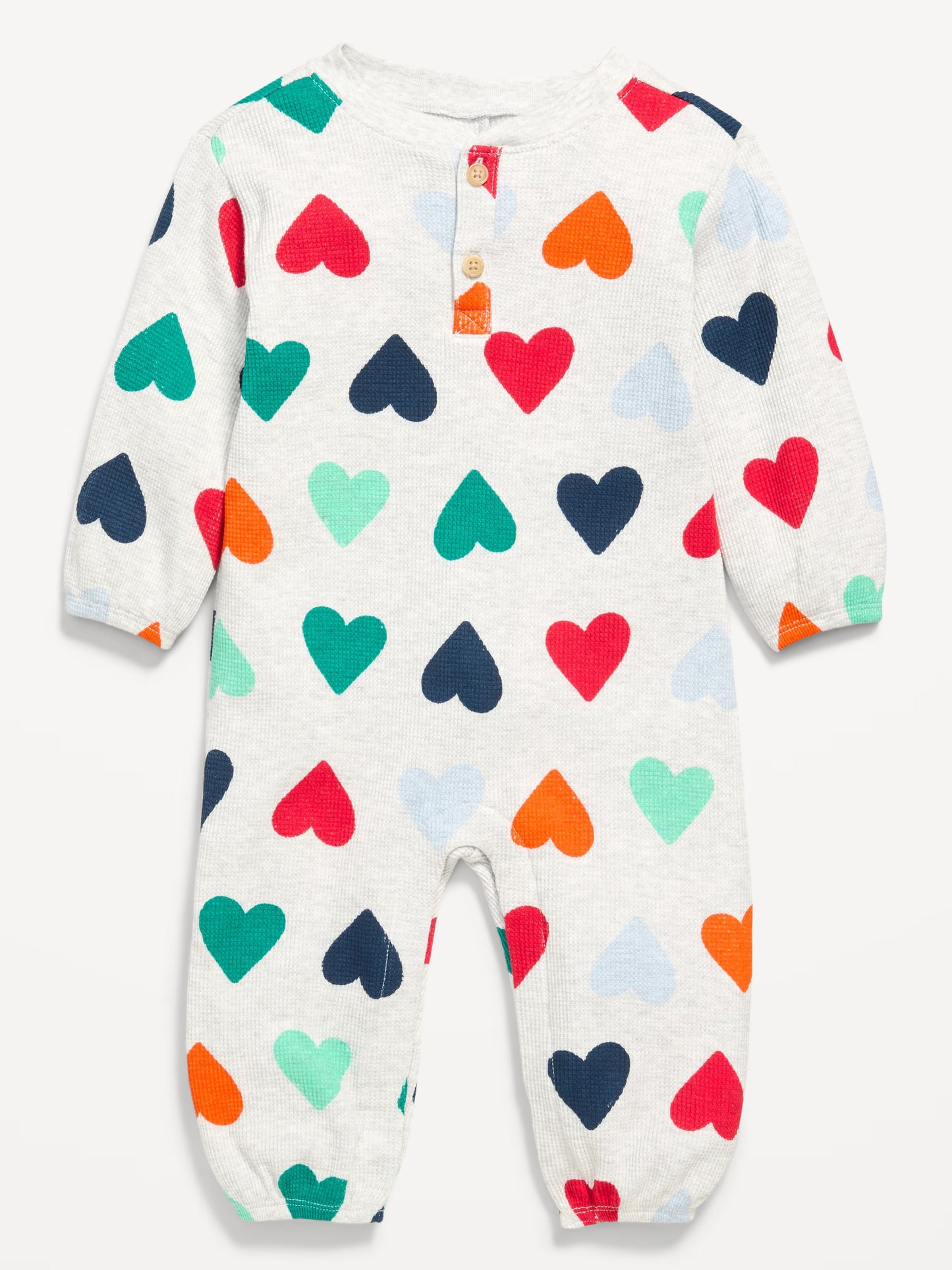 Long-Sleeve Waffle-Knit Henley One-Piece for Baby