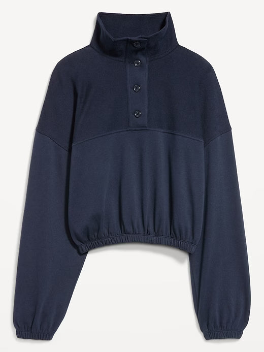 Button-Up Funnel-Neck Sweatshirt