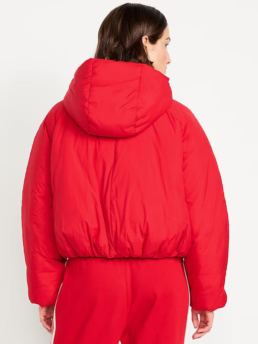 Water-Resistant Bubble-Hem Hooded Puffer Jacket