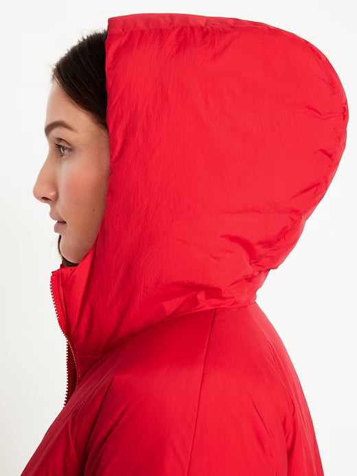 Water-Resistant Bubble-Hem Hooded Puffer Jacket