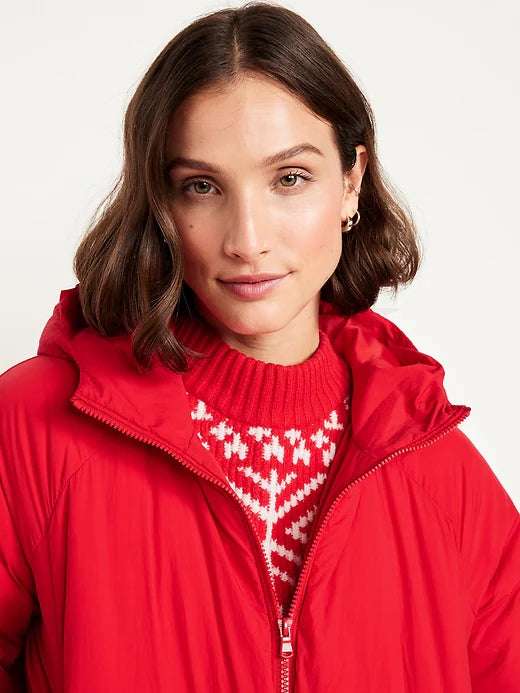 Water-Resistant Bubble-Hem Hooded Puffer Jacket