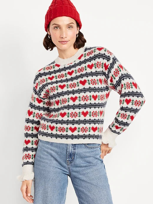 Loose Crew-Neck Wool-Blend Cropped Sweater