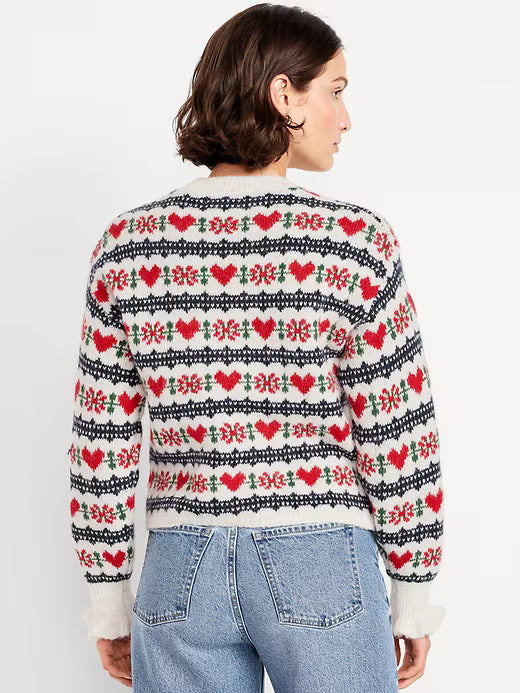 Loose Crew-Neck Wool-Blend Cropped Sweater