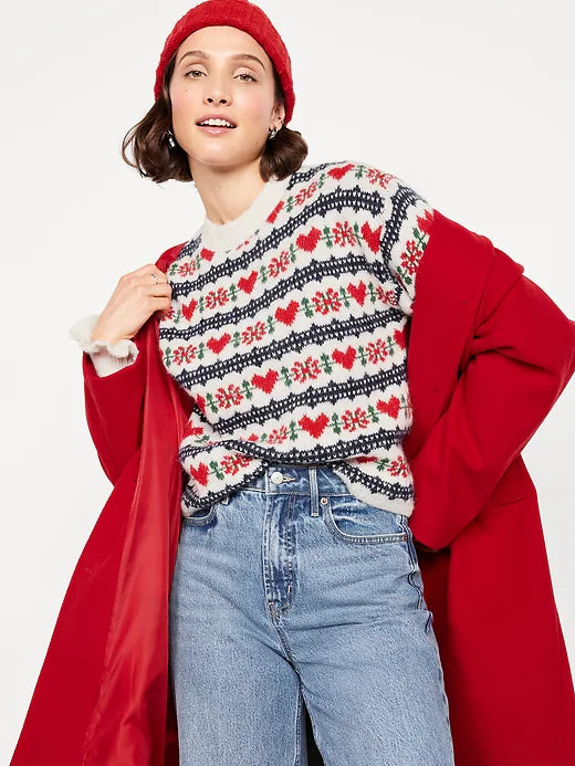 Loose Crew-Neck Wool-Blend Cropped Sweater