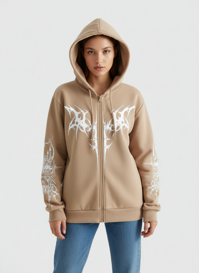 Graphic Zip-Up Unisex Hoodie – Relaxed Streetwear Fit